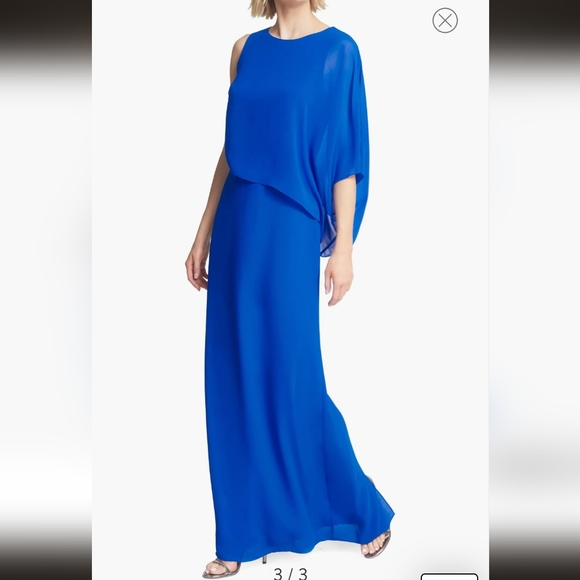 NWT Halston Heritage Asymmetrical Overlay Gown Dress in Lapis Blue 2 - Picture 3 of 11
